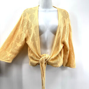 Christopher & Banks Open Knit Cardigan Women Large Star Beachy Tie Front Sweater